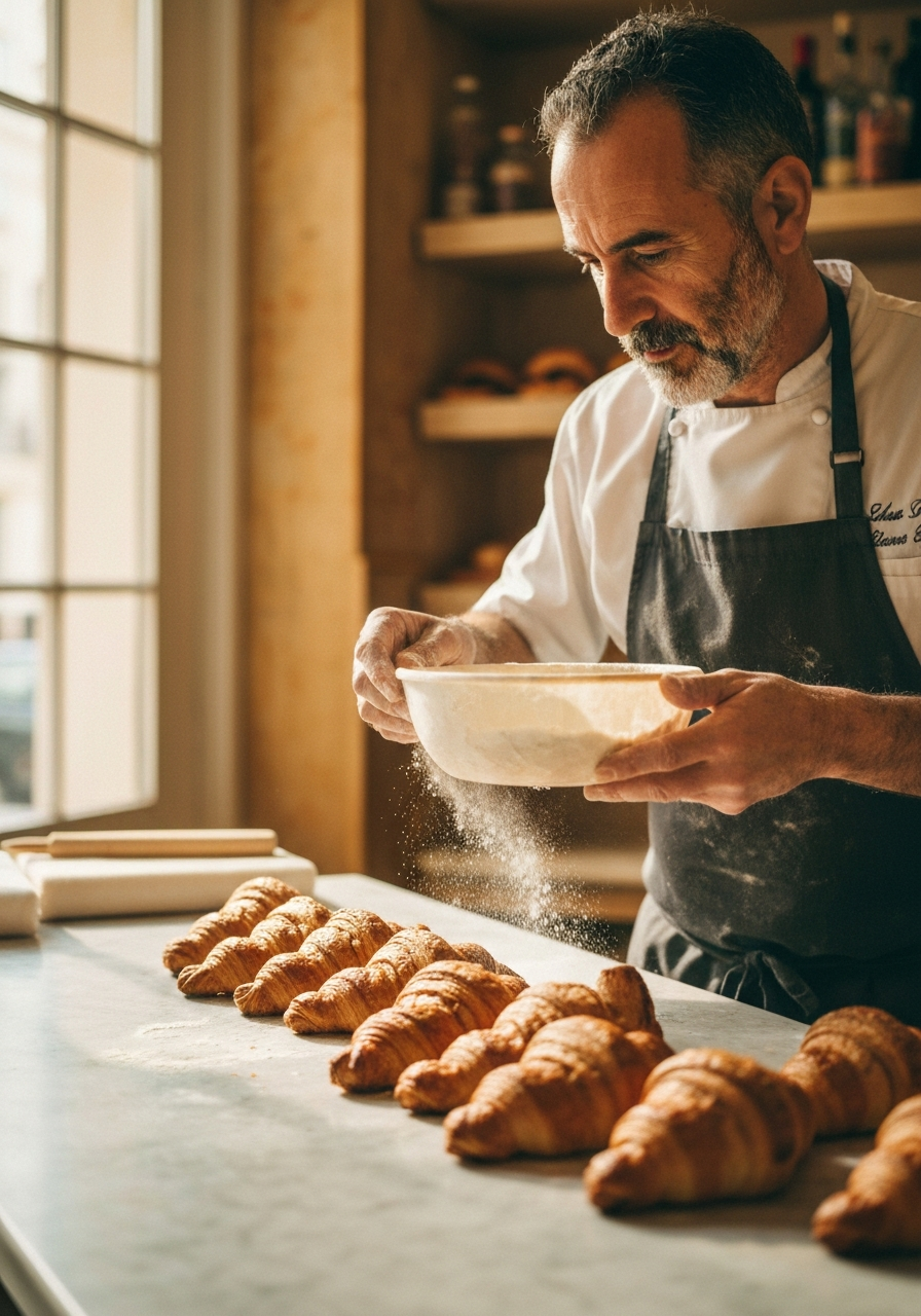 Chef at Maison Lumière working with pastry dough