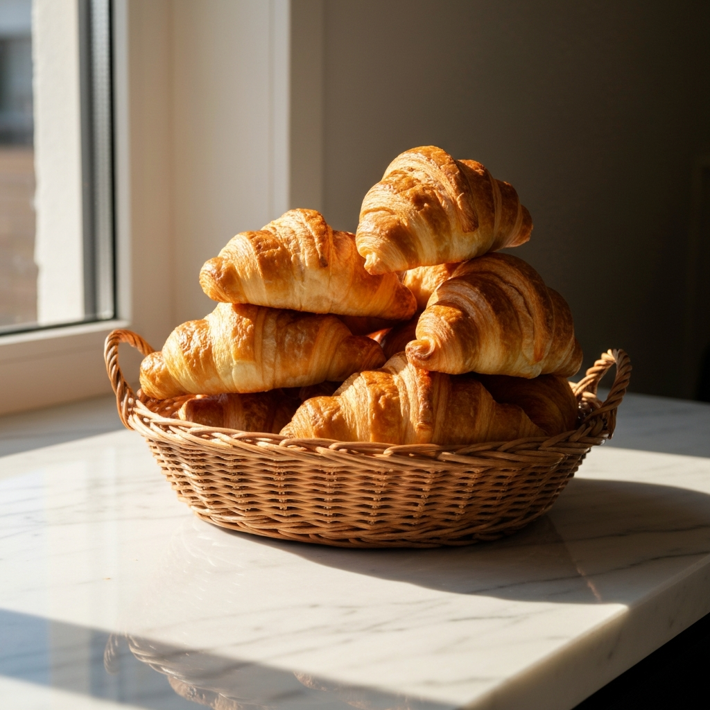 Fresh croissants in basket